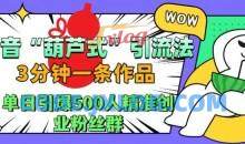 抖音葫芦式引流法，三分钟一条作品，单日引爆抖音500人精准创业粉丝群