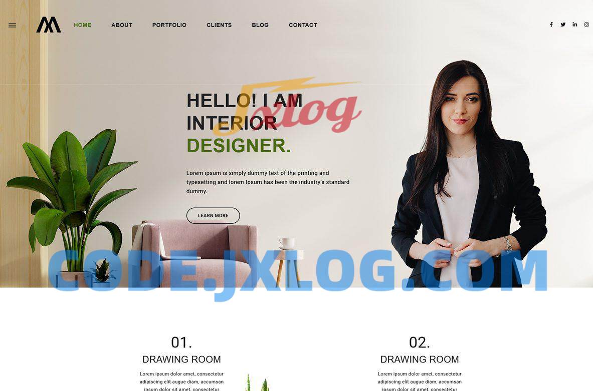 室内设计师个人作品简历网站源码 html5模板