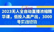 2023无人全自动直播浓缩精华课，低投入高产出，3000号实战经验