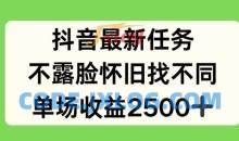 抖音最新任务，不露脸怀旧找不同，单场收益2.5k