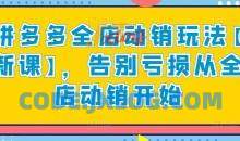 拼多多全店动销玩法【新课】，告别亏损从全店动销开始