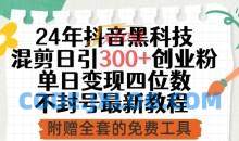 24年抖音黑科技混剪日引300+创业粉，单日变现四位数不封号