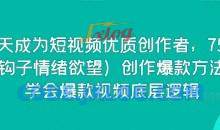15天成为短视频优质创作者，75大（钩子情绪欲望）创作爆款方法，学会爆款视频底层逻辑