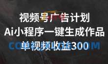 视频号广告计划，AI小程序一键生成作品， 单视频收益300+