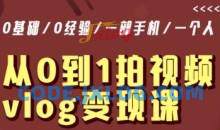 从0到1拍视频vlog变现课，5分钟每天，每月多赚1W
