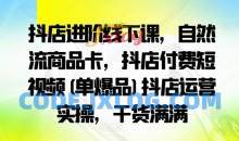 抖店进阶线下课，自然流商品卡，抖店付费短视频(单爆品)抖店运营实操，干货满满