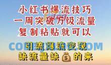 小红书爆流技巧，一周突破万级流量，复制粘贴就可以，引流爆流变现