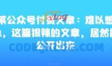 某公众号付费文章：难以想象，这篇狠辣的文章，居然能公开出来