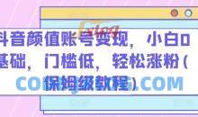 抖音颜值账号变现，小白0基础，门槛低，轻松涨粉(保姆级教程)【项目拆解】