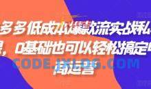 拼多多低成本爆款流实战私教课，0基础也可以轻松搞定电商运营