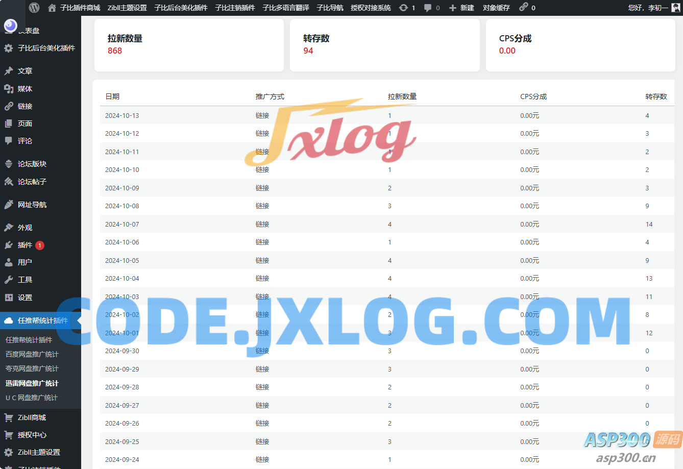 WordPress任推帮网盘拉新数据统计插件 WordPress任推帮网盘拉新数据统计插件