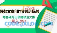 爆款文案创作变现训练营，零基础写出吸睛吸金文案