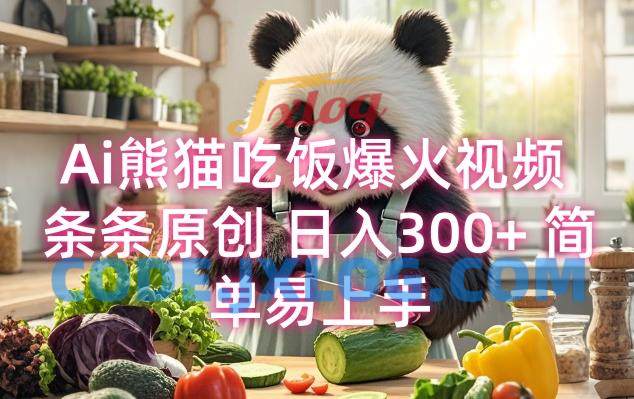 Ai熊猫吃饭爆火视频 条条原创 日入300+ 简单易上手 Ai熊猫吃饭爆火视频 条条原创 日入300+ 简单易上手