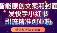 智能原创封面和创业文案，快手小红书引流精准创业粉，微信每天被加100+（揭秘）