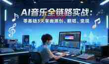 AI音乐全链路实战变现课：零基础3天掌握原创、翻唱、变现