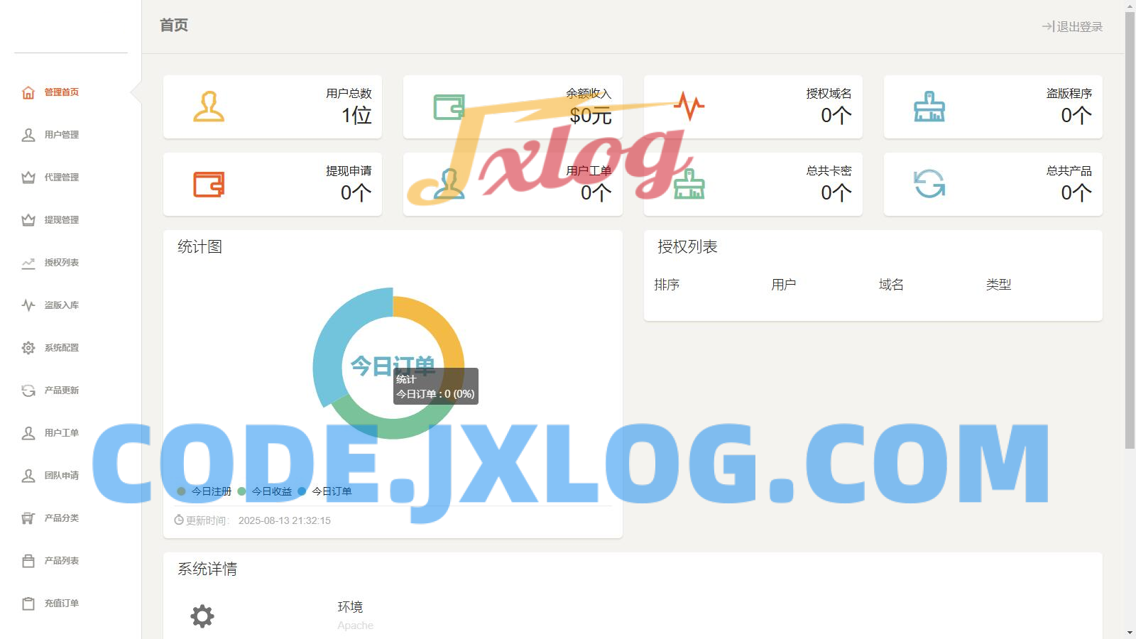 PHP域名授权系统网站授权授权管理工单系统精美UI支付系统团队合作代理返利发卡系统 PHP域名授权系统网站授权授权管理工单系统精美UI支付系统团队合作代理返利发卡系统