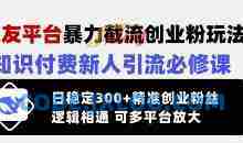 交友平台暴力截流创业粉玩法，知识付费新人引流必修课，日稳定300+精准创业粉丝，逻辑相通可多平台放大