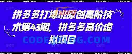 拼多多打爆班原创高阶技术第43期,拼多多高价虚拟项目 拼多多打爆班原创高阶技术第43期,拼多多高价虚拟项目