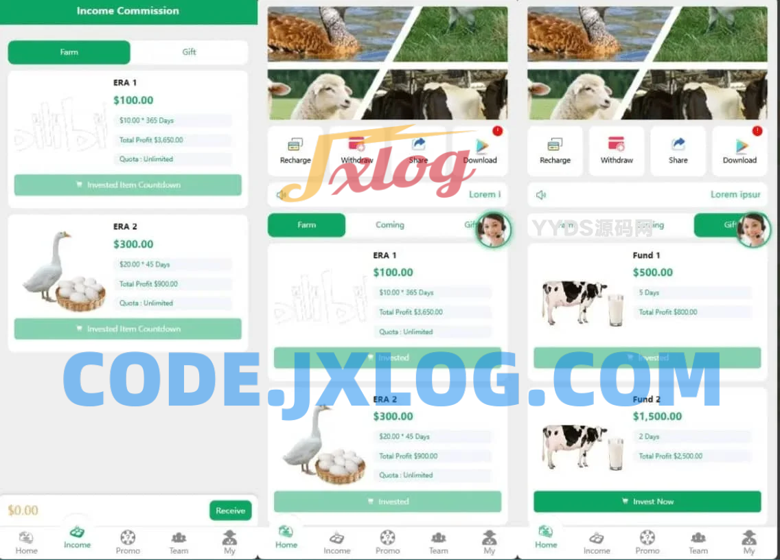 英文海外鸡鸭养殖挖矿奶牛基金矿机投资理财源码