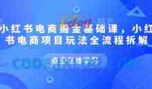 小红书电商掘金课，小红书电商项目玩法全流程拆解