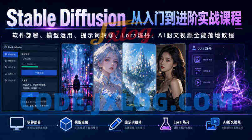 Stable Diffusion从入门到进阶实战课程|软件部署、模型运用、提示词精修、Lora炼丹、AI图文视频全能落地教程 Stable Diffusion从入门到进阶实战课程|软件部署、模型运用、提示词精修、Lora炼丹、AI图文视频全能落地教程